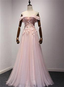 Picture of Pink Off Shoulder Handmade Formal Dress , Long Formal Dress